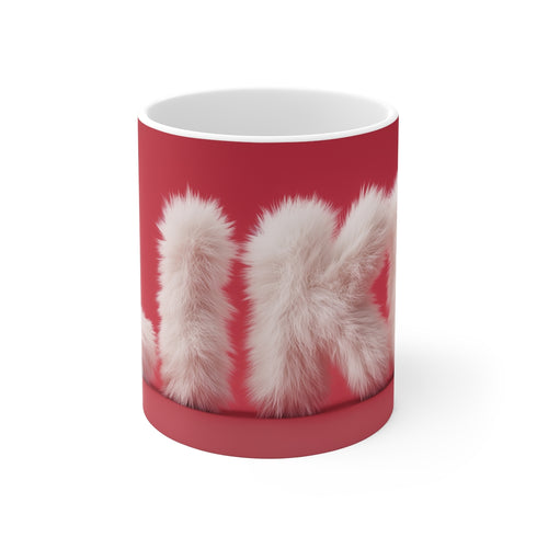 "Fluffy White Fur Text Mug"