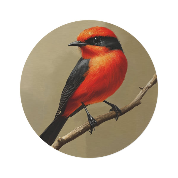 "Flycatcher Bird Round Rug: Nature-inspired Décor"