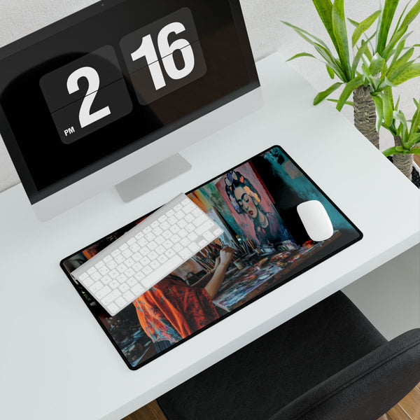 Frida Kahlo Painting in Her Vivid Studio — XL Gaming Desk Mat — Gaming & Workspace Desk Setup View