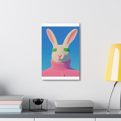 Charming friendly rabbit portrait canvas; perfect for art & wall decor.