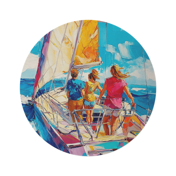 "Friends On Yacht Round Rug"