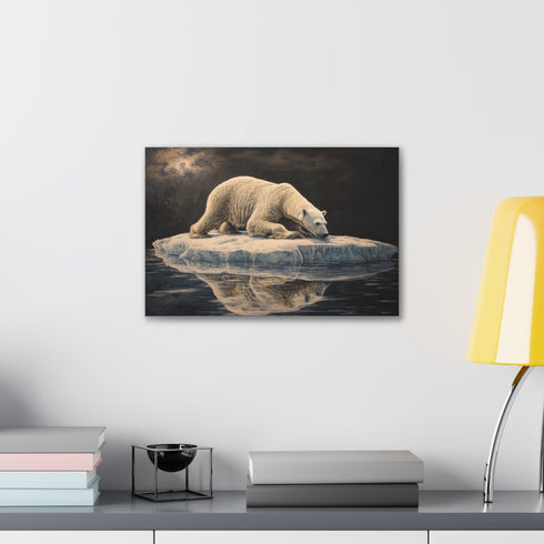 Captivating canvas print of polar bear on melting ice floe.