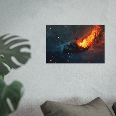 Frozen Ship Drifting Through Firestorm