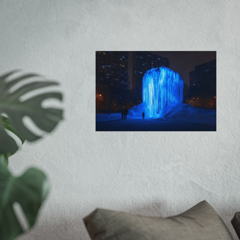 Frozen Waterfall Blue Fire Glow