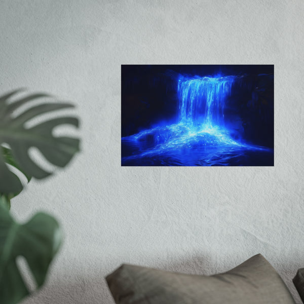 Frozen Waterfall Illuminated by Blue Flames