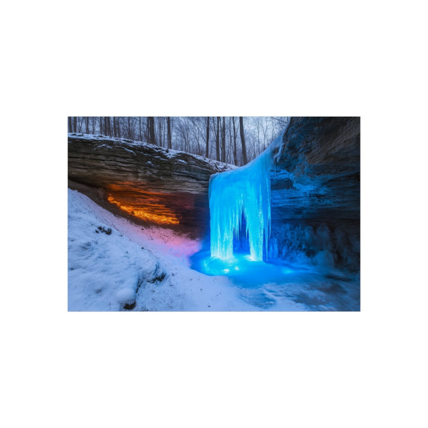 Frozen Waterfall Radiates Blue Fire
