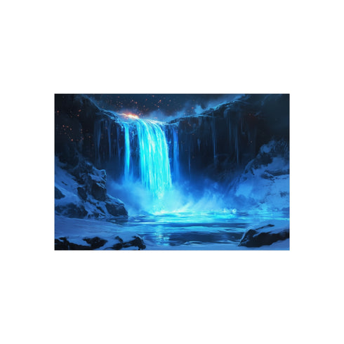 Frozen Waterfall with Blue Fire