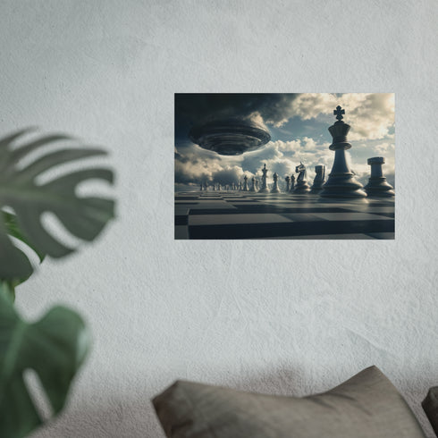 Futuristic Chessboard Hovering Pieces Design