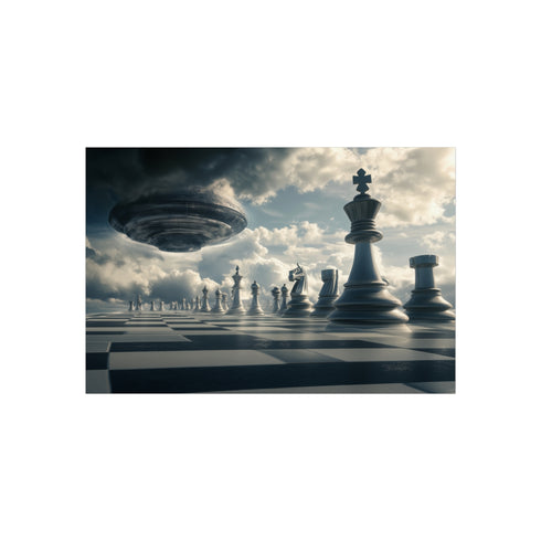 Futuristic Chessboard Hovering Pieces Design