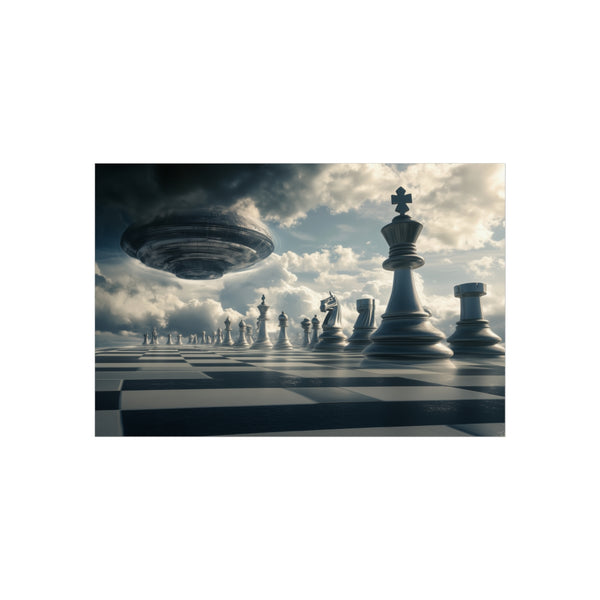 Futuristic Chessboard Hovering Pieces Design