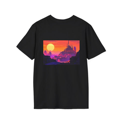 Futuristic Cityscape Sunset T-Shirt Design