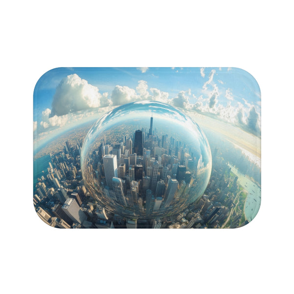 "Futuristic Glass City Bath Mat"