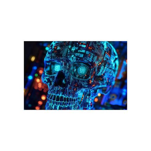 Futuristic Glowing Circuit Board Skull