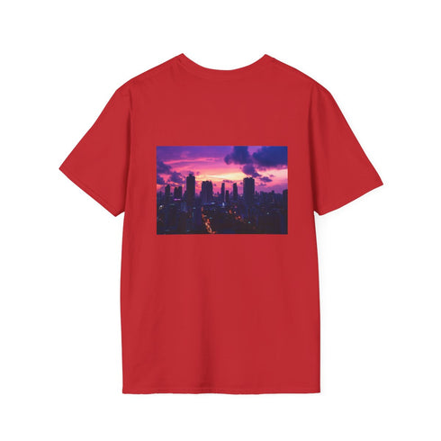 Futuristic Sunset Cityscape T-Shirt Design