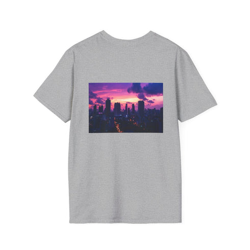 Futuristic Sunset Cityscape T-Shirt Design