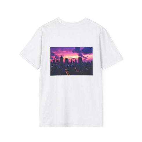 Futuristic Sunset Cityscape T-Shirt Design