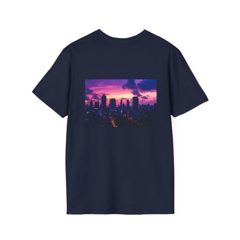 Futuristic Sunset Cityscape T-Shirt Design