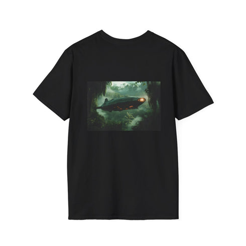 Futuristic Zeppelin Alien Jungle T-shirt.