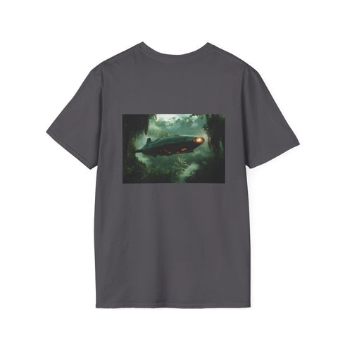 Futuristic Zeppelin Alien Jungle T-shirt.