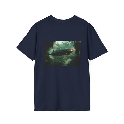 Futuristic Zeppelin Alien Jungle T-shirt.