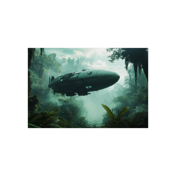 Futuristic Zeppelin Explore Alien Jungle