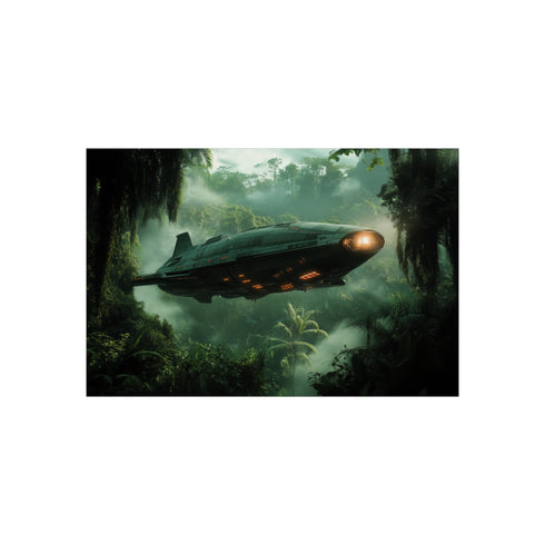 Futuristic Zeppelin Over Alien Jungle
