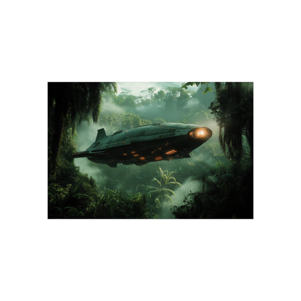Futuristic Zeppelin Over Alien Jungle