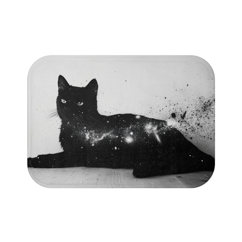 "Galactic Cat Black Bath Mat"