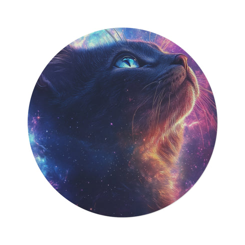 "Galactic Cat Portrait Round Rug"