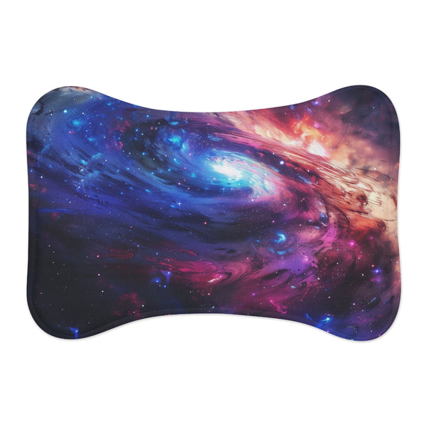 "Galactic Neon Pet Mat: Explore the Universe with Your Furry Friend!"