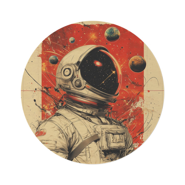 "Galactic Odyssey Round Rug: Explore the Solar System"