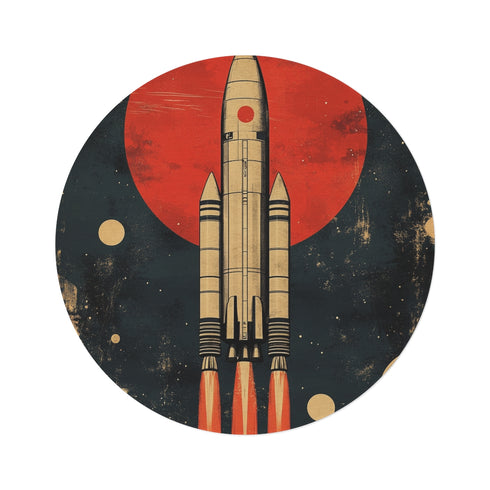 "Galactic Retro Propaganda Round Rug"