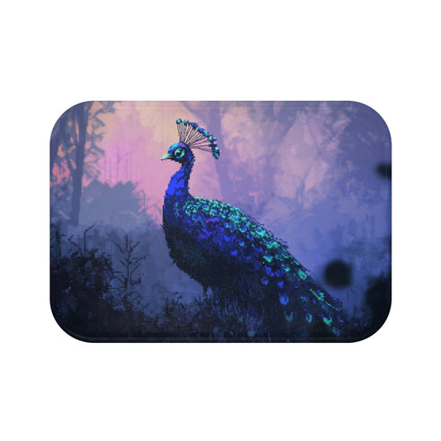 "Ghost Peacock Bath Mat Design"