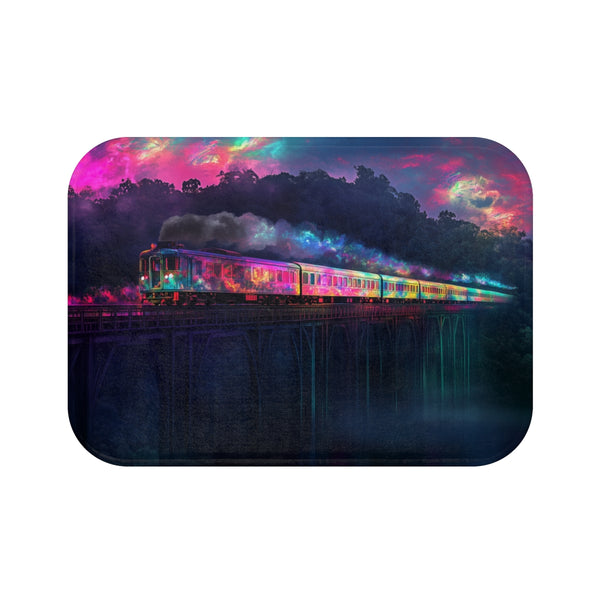 "Ghostly Train Crossing Rainbow Bath Mat"