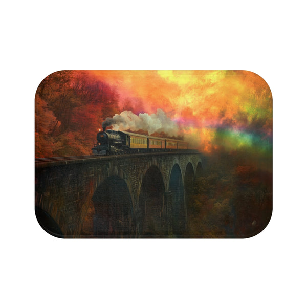 "Ghostly Train Crossing Rainbow Bridge" Bath Mat