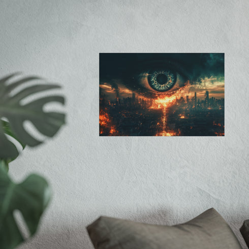 Giant Eye Watches Burning City