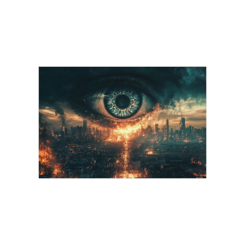 Giant Eye Watches Burning City