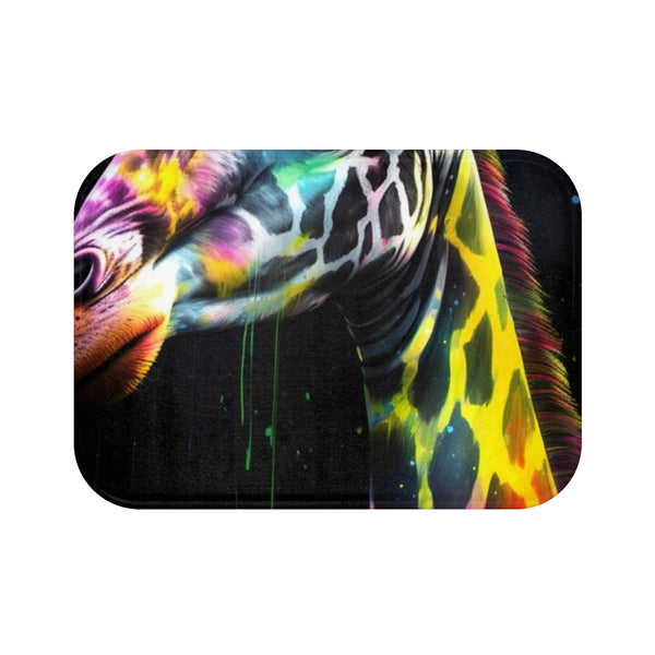 Giraffe Watercolor — Non-Slip Bath Mat — Top-Down Velvet Microfibre Artwork View