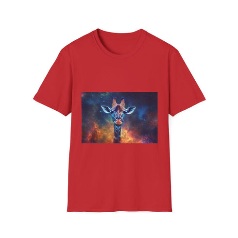Giraffe with Nebula Skin Graphic Unisex Softstyle T-Shirt - Red Variant