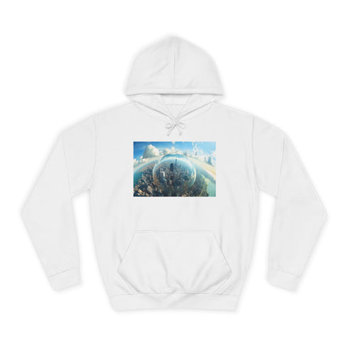 Glass City Hovering Above Earth Graphic Unisex College Hoodie - Arctic White Front