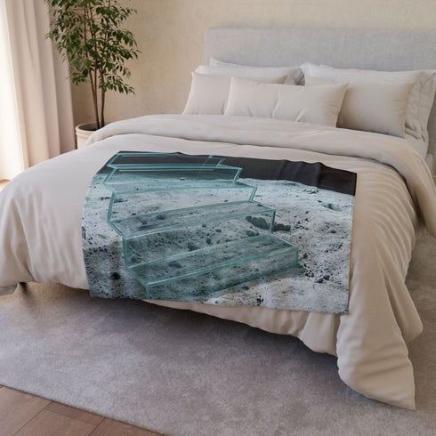 Glass Staircase over Lunar Surface Plush Fleece Throw Blanket