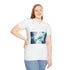 Glass Whale Swimming Through Skyscrapers Graphic Unisex Softstyle T-Shirt - Model View