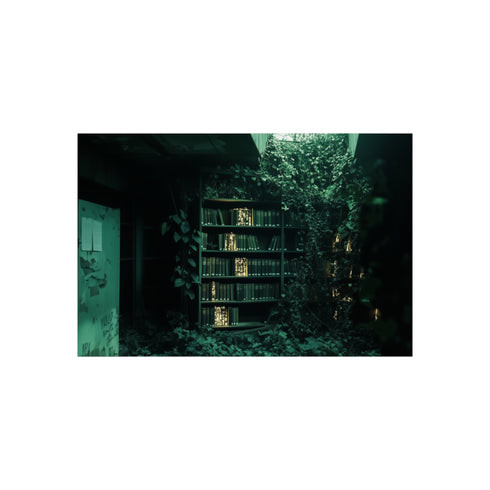 Glowing Books Illuminate Overgrown Library