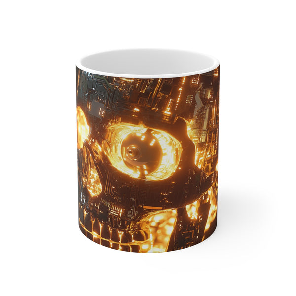 "Glowing Circuit Skull Coffee Mug"
