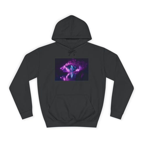 Glowing Crystal Cave with Reflections Graphic Unisex College Hoodie - Jet Black Front