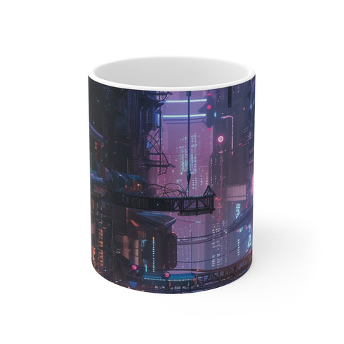 "Glowing Cyberpunk Cityscape Mug"