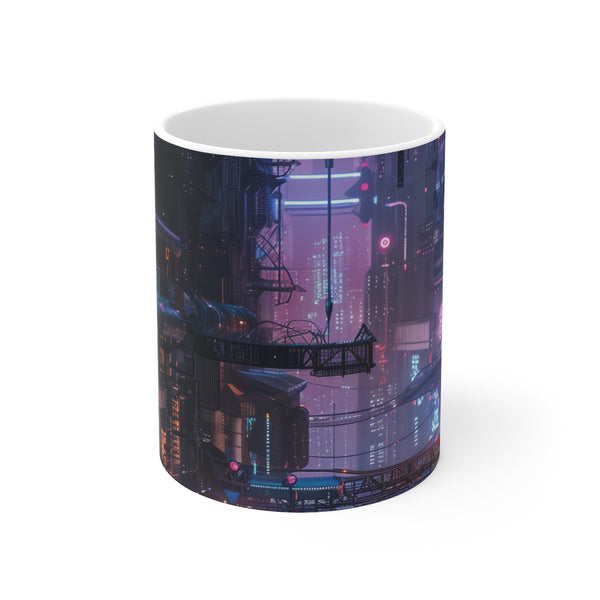 "Glowing Cyberpunk Cityscape Mug"