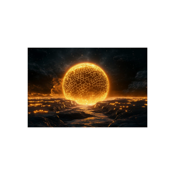 "Glowing Honeycomb Planet Exploration Poster"
