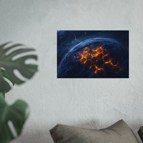 Glowing Honeycomb Planets Poster Art