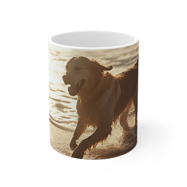 "Golden Retriever Beach Sunset Mug"
